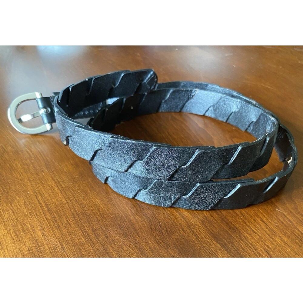 Women's Belts 2 Black Leather TALBOTS & HINGE 1" Thick for Trousers & Pant S / M - Picture 6 of 9